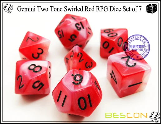 Gemini два тона волнистые красные ролевые игры в кости набор из 7 в коробка в форме лего-блока посылка, полная многогранные кости набор d4 d6 d8 d10 d12 d20 d