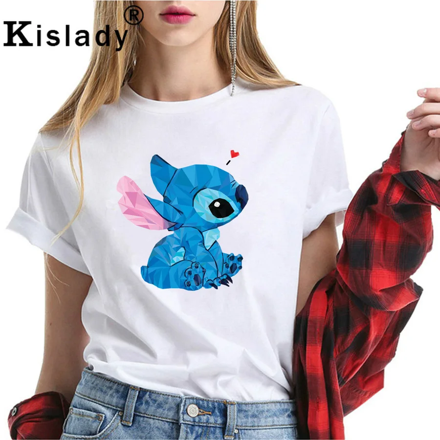

Kislady Lilo Stitch Digital Print Women Shirt Summer 2019 Cute Wild Harajuku Short Tshirt Hot Korean Kawaii Simple Female's Tops