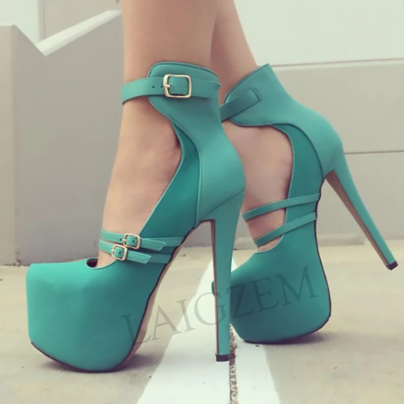 LAIGZEM CHIC Women Heels Party Club Platform Ankle Straps Ladies High Heels Sandals Shoes Woman Zapatos Mujer Large Size 34-52 (3)