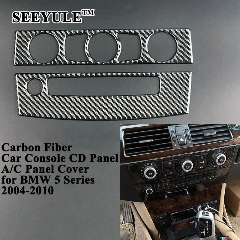 

1set SEEYULE Carbon Fiber Car Console CD A/C Control Panel Cover Sporty Styling Decoration Sticker for BMW 5 Series 2004-2010