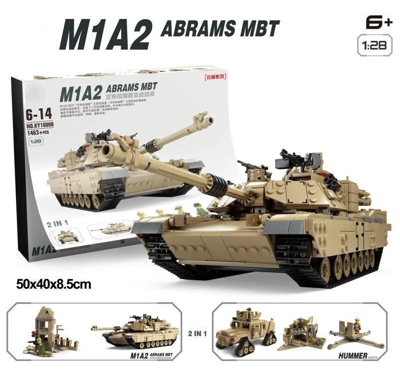 1:28 Масштаб мировой войны современной военной блок M1A2 Abrams основной боевой танк модель гусеничного Hummer jeep 2in1 кирпич ww2 армейская фигурка игрушка