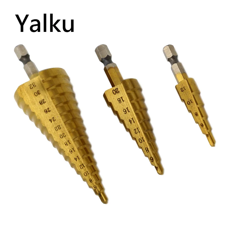  Yalku Drill Taper Power Tools 4-12/20/32mm Step Drill Bit Metal HSS Steel Cone Step Drill Sharpenin
