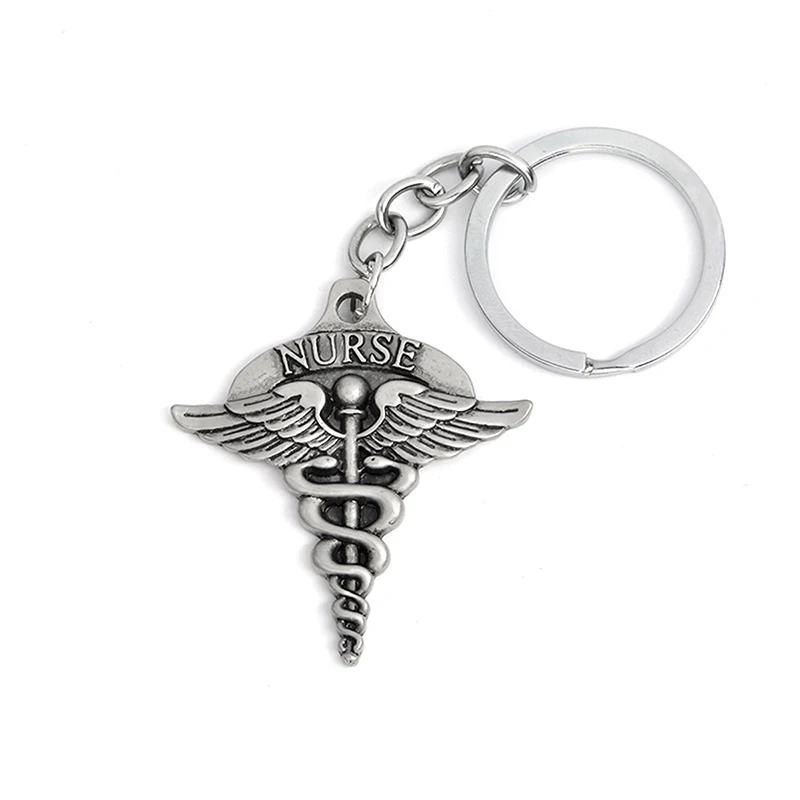 

RN Registered Nurse Keychain Ancient Silver Medical Symbol Keyring Key Chain Graduation Gift Jewelry