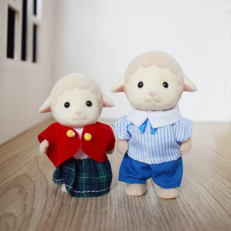 

2PCS Cute Mini Sylvanian Families Dolls Sheep Brother and Sister with Clothes Animal Figure Toy