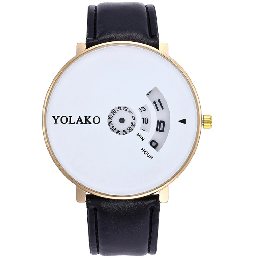 Роскошные наручные часы для женщин классический поворотный стол дисплей большой Циферблат Аналоговый кожаный ремешок мужские часы для отдыха наручные часы