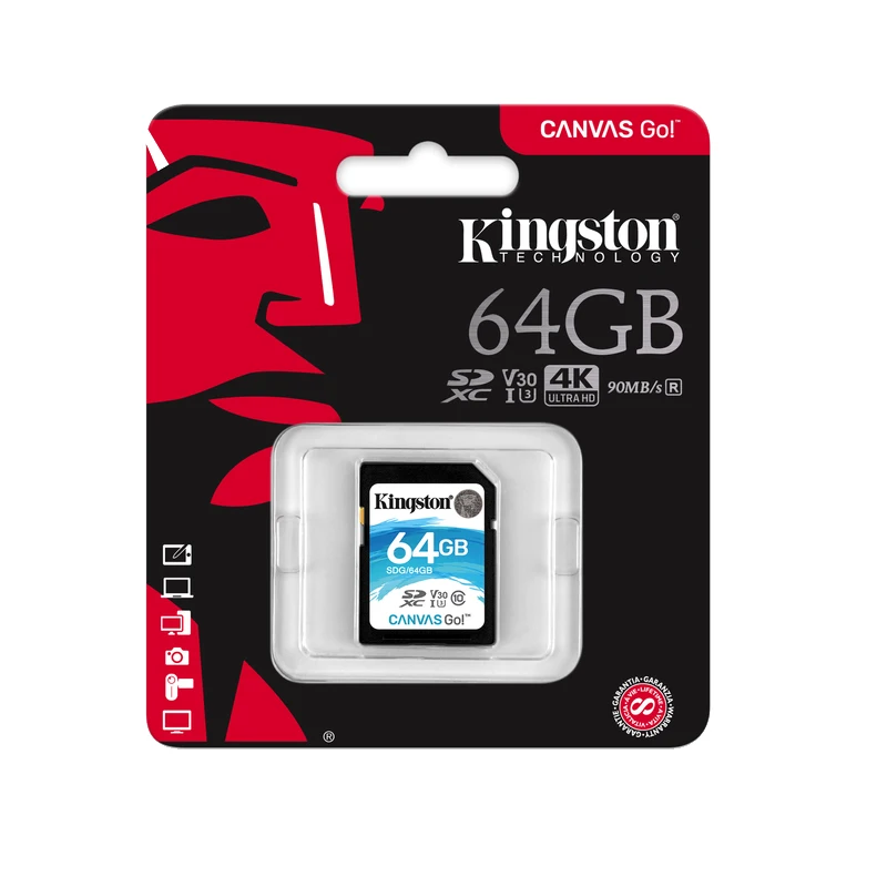 Карта памяти kingston SDG SD 90 МБ/с./с, класс 10, UHS-I, 32 ГБ, 64 ГБ, 128 ГБ, 512 ГБ, карта памяти SDG/XGB, SDHC/SDXC, карт для камеры Canvas Go