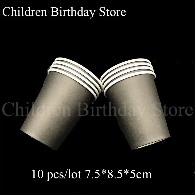 10pcs Black Theme Paper Cups Solid Color Disposable Cups Plain Color Theme Birthday Party