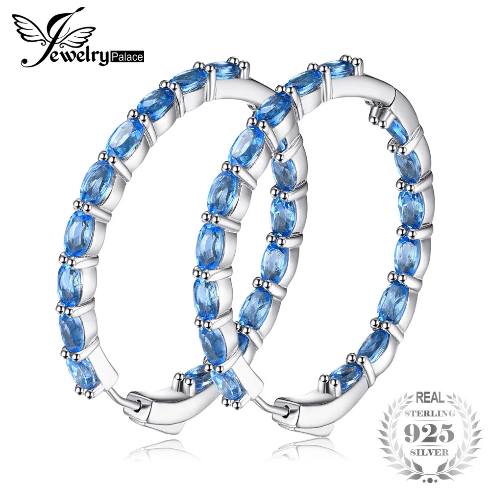 

JewelryPalace Huge13.5ct Blue Topazss Earring Hoop 925 Sterling Silver Fine Jewelry For Women Or Girl 2018 luxury Jewelry