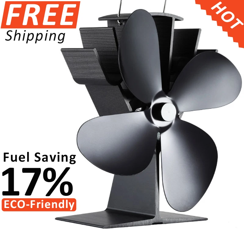 

2PCS Heat Powered Stove Fan Eco Stove Fan + 1PC Blade for Replacement Black Aluminum