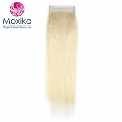 Moxika 613 блондинка бразильский Прямо Человеческие волосы 1 Комплект с Синтетическое закрытие волос 4x4 предварительно сорвал с ребенка волосы