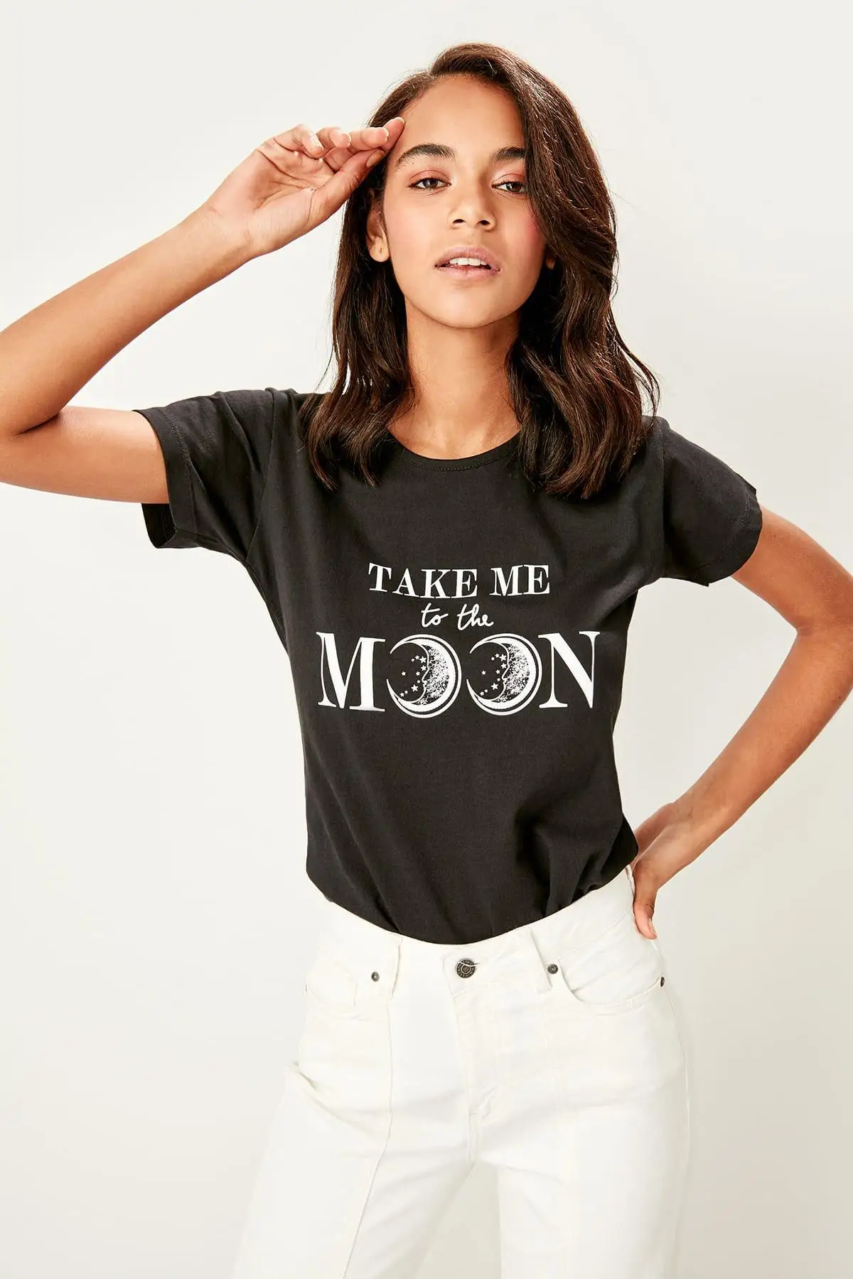 

Trendyol Black Printed Basic Knitted T-Shirts TWOSS19LR0327