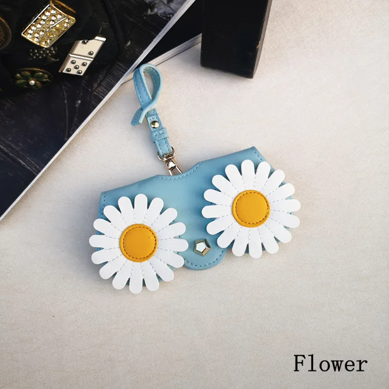 PU Leather Eyeglasses Case Ins Popular Cute Cartoon Back To School Women Sunglasses Storage Protection Unique Glasses Bags - Цвет: flower