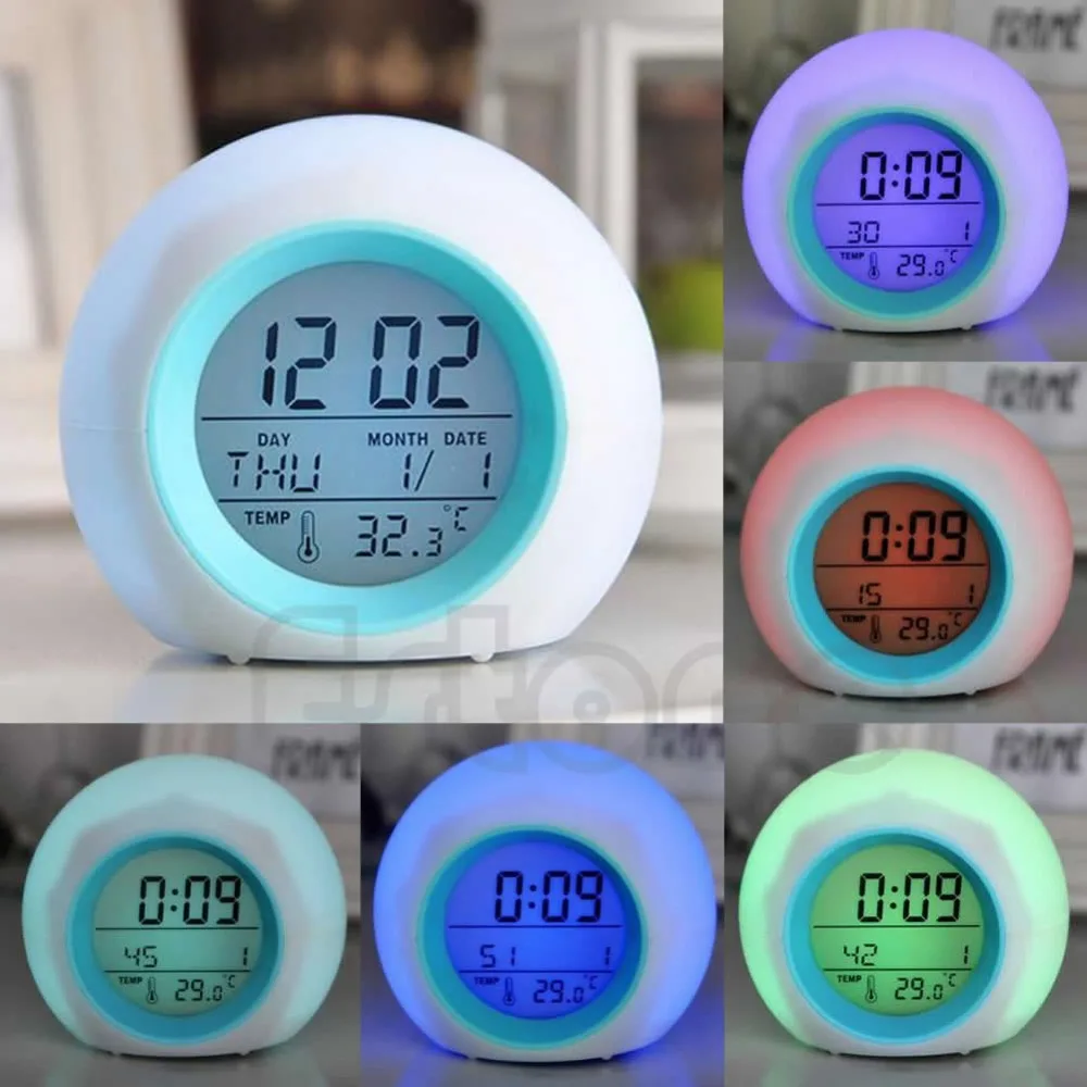 New Nature Sound 7 Color Digital LED Glowing Change Thermometer Clock