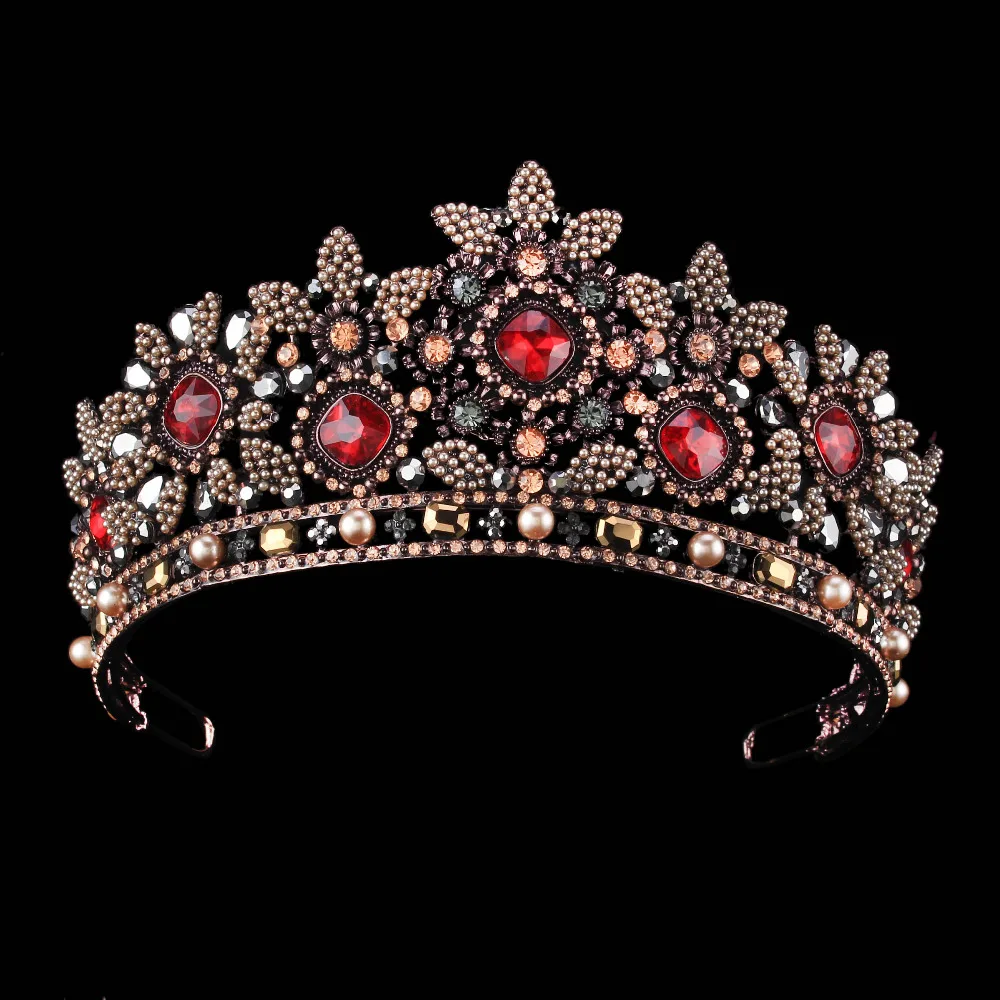 Red Crystal Bridal Crown  Trendy Headpiece Handmade Tiara  