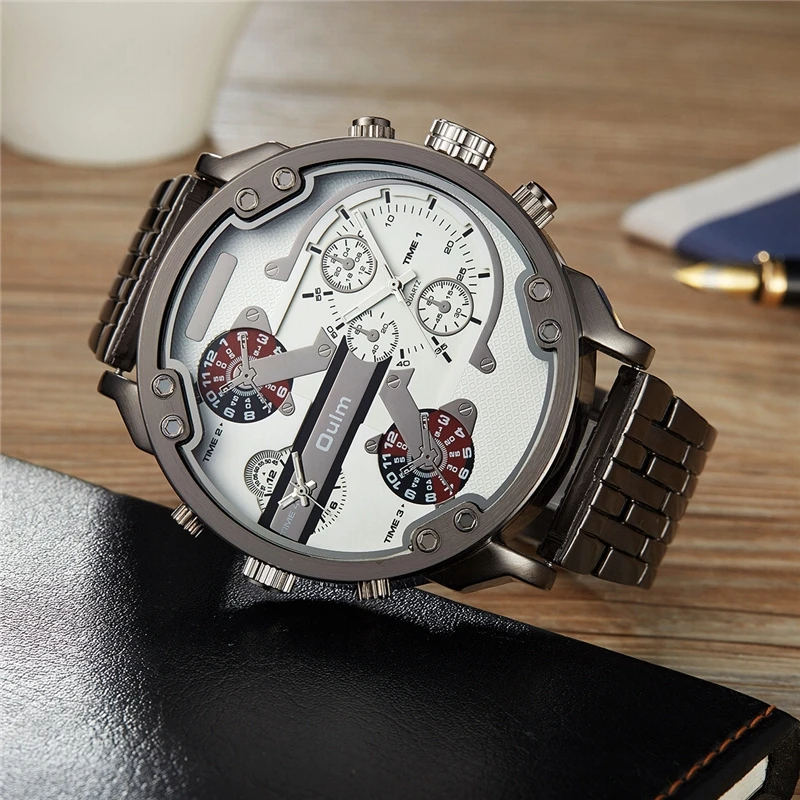 Oulm Large Dial Super Big Male Watch Dual Time Zone Luxury Brand Men's Wristwatch Small Dials for Decoration Men Quartz Watches