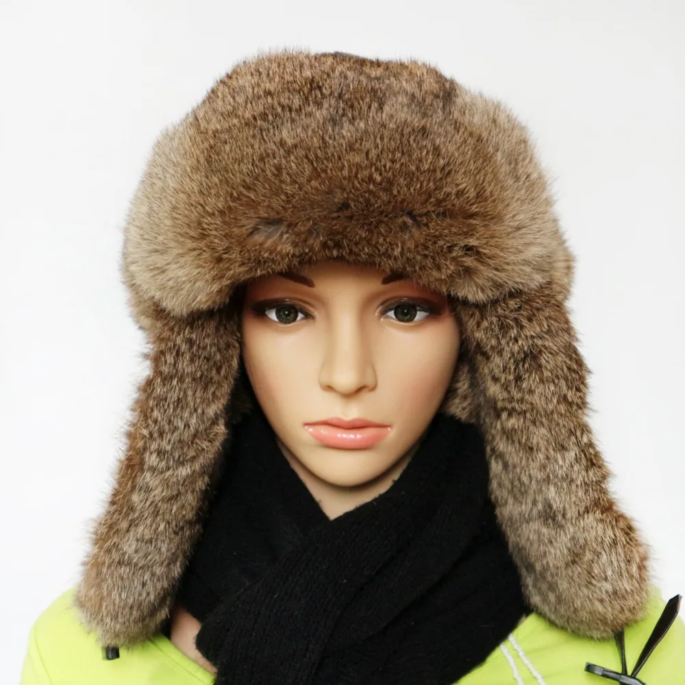 Boolawdee Русский стиль натуральная кожа кроличий мех Bomber Шляпы с наушниками обувь для мужчин и женщин зимние теплые аксессуары M214