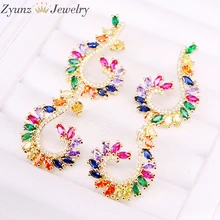 5 пар, радужные серьги с цветными кристаллами шпильки циркон камень микро проложить круг цветок форма, золотистый цвет женские серьги