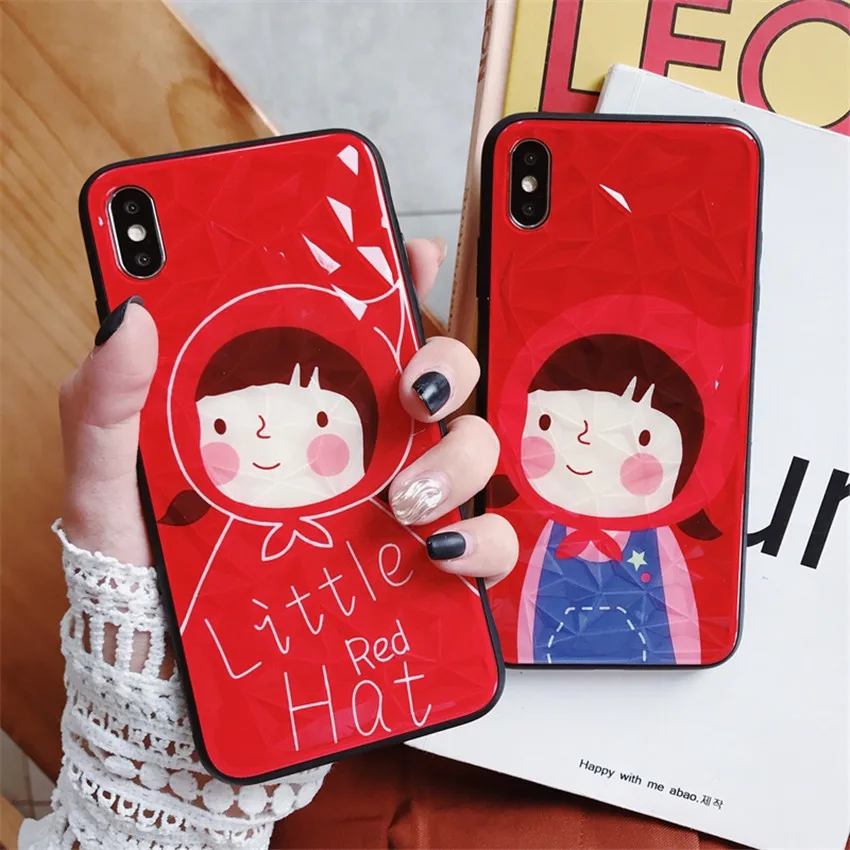 

Apple Phone Case Diamond Texture for iPhone X 8 7 6S 6 Plus XR XS MAX Little Red Riding Hood Soft Back Cover