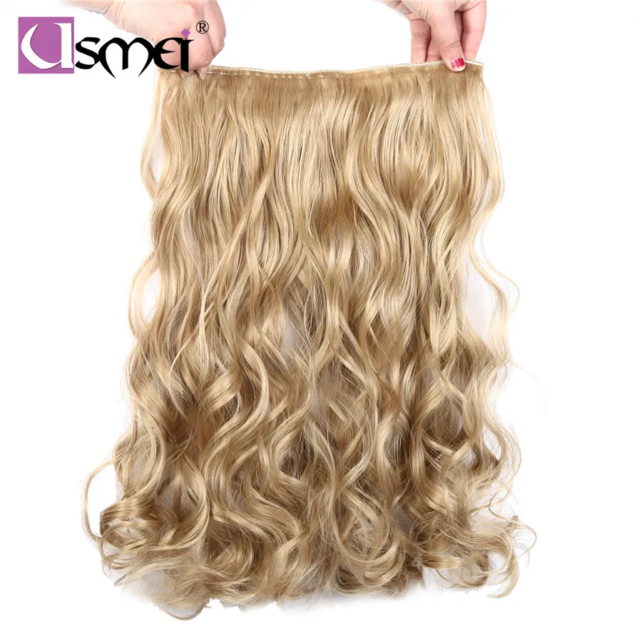 USMei 24inch 60cm muiti color black blonde women hair faus false hairpiece synthetic clip in one piece hair extensions
