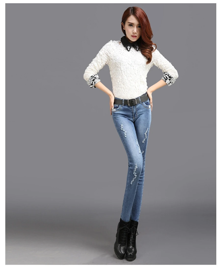 Free Shipping 2015 New Women's Hole Jeans Korean Version Of Slim Was ...