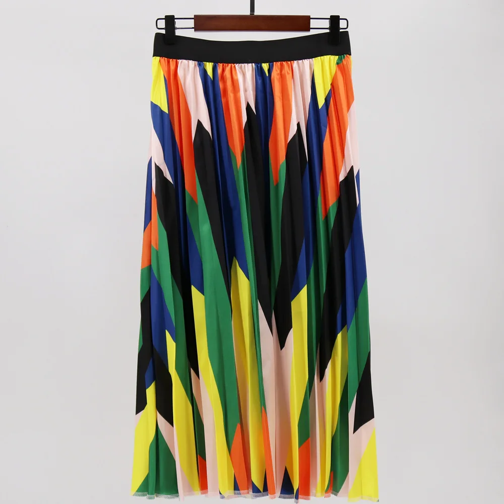 

Digital Pattern Printed Pleated Long Skirts For Women 2019 Summer Cartoon Skirt Faldas Mujer Moda
