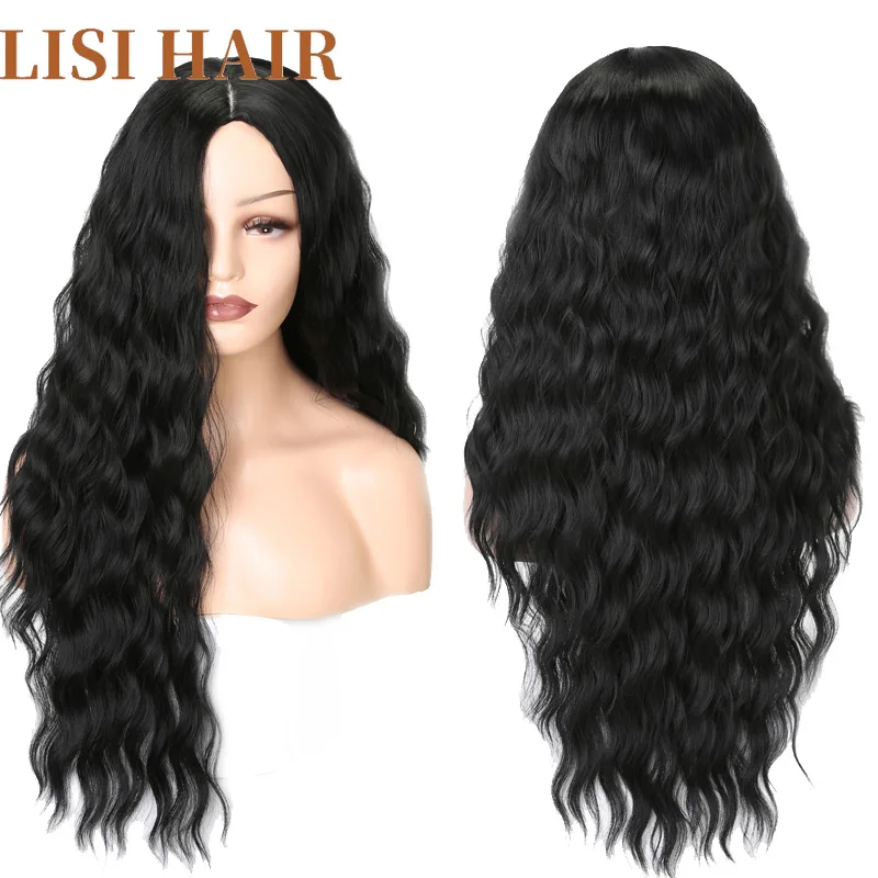 LISI HAIR Pure Red Black Color Long Water Wave Hairstyle Wigs For Women Synthetic Hair High Temperature Fiber Average Size 3 LISI HAIR Pure Red Black Color Long Water Wave Hairstyle Wigs For Women Synthetic Hair High Temperature Fiber Average Size 3
