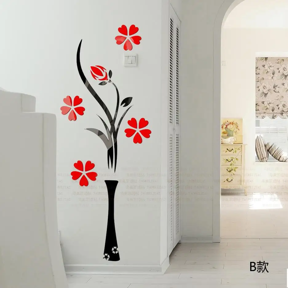 DIY Vase Flower Tree Crystal Arcylic 3D Wall Stickers Decal Home Bedroom Decor DIY Vase Flower Tree Crystal Arcylic 3D Wall Stickers Decal Home Bedroom Decor