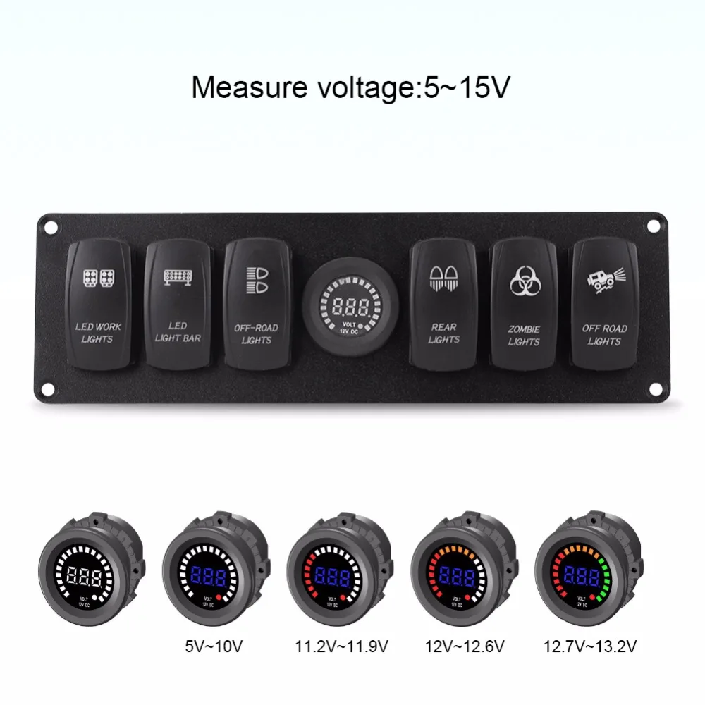 

6 Gang Blue LED Rocker Switch Panel with Alarm Voltmeter 12V for Car RV Boat Yacht Marine Car Styling