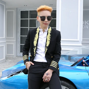

Spring And Summer Men's Korean Slim Blazer Suits Embroidery Collar Personality Jacket Men Casual Suit Fashion Jacket Coats M-3xl