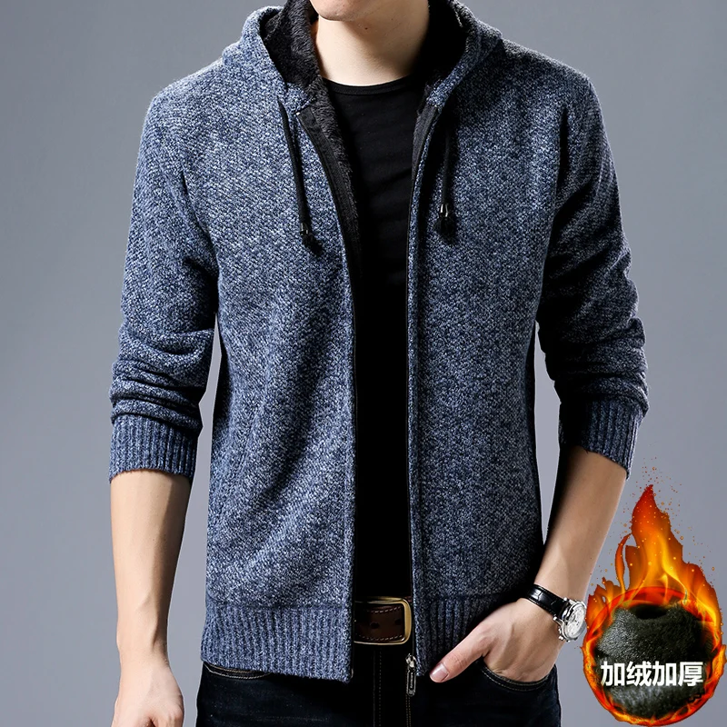 Men Sweater Cardigan Zipper Fashion 2018 New Men's Thick Winter Sweater Hooded Casual Sweater Men Loose Velvet Knit Jacket Man