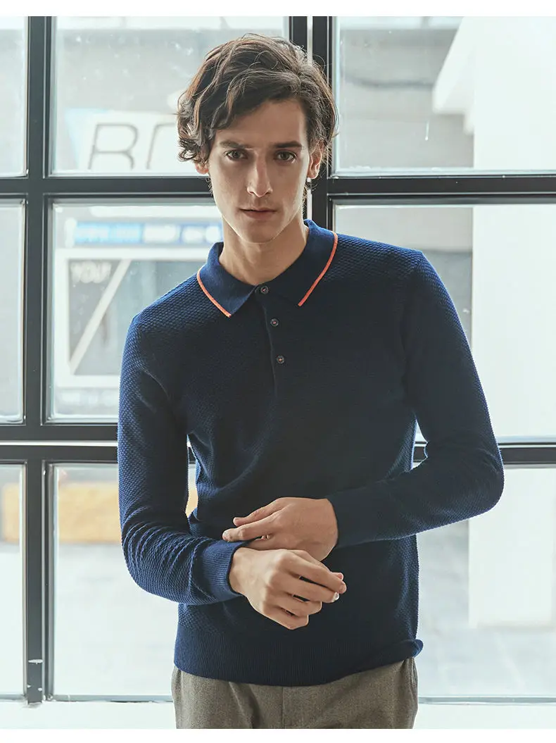 MuLs Brand Classic Tipped Polo Mens Pullovers 2019 Spring New Long Sleeve Cotton Knit Stripe-Collar Polo Sweaters Size 3XL Black 03