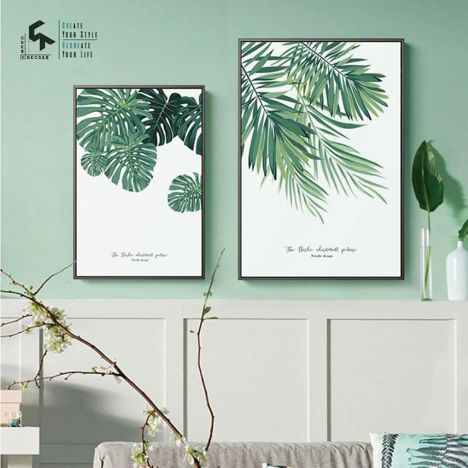 Nordic Poster Green Leaf Prints Wall Art Print Canvas Oil Painting Home Decoration Pictures For Living Room CR1810110002 | Дом и сад