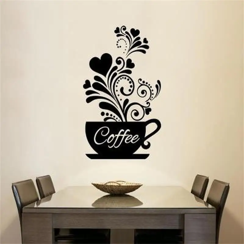 Coffee Cup with Heart Wall Stickers Vinyl Quote Restaurant Kitchen Removable Wall Stickers DIY Home Decor Wall Art Coffee Cup with Heart Wall Stickers Vinyl Quote Restaurant Kitchen Removable Wall Stickers DIY Home Decor Wall Art