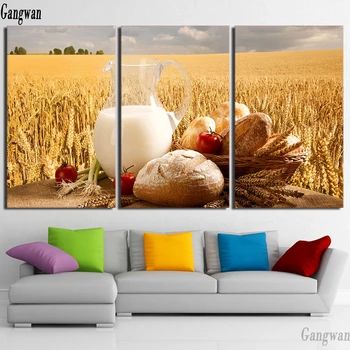 

3 pcs Wheat Field Bread Food diamond painting kitchen decor diamond mosaic embroidery milk full square round rhinestone picture