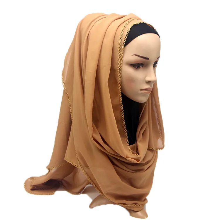1 шт., новинка, пышный шифоновый женский шарф с кружевными краями, мусульманский весенний цветочный шарф, шали, простые длинные шарфы-повязки 180*75 см - Цвет: Хаки