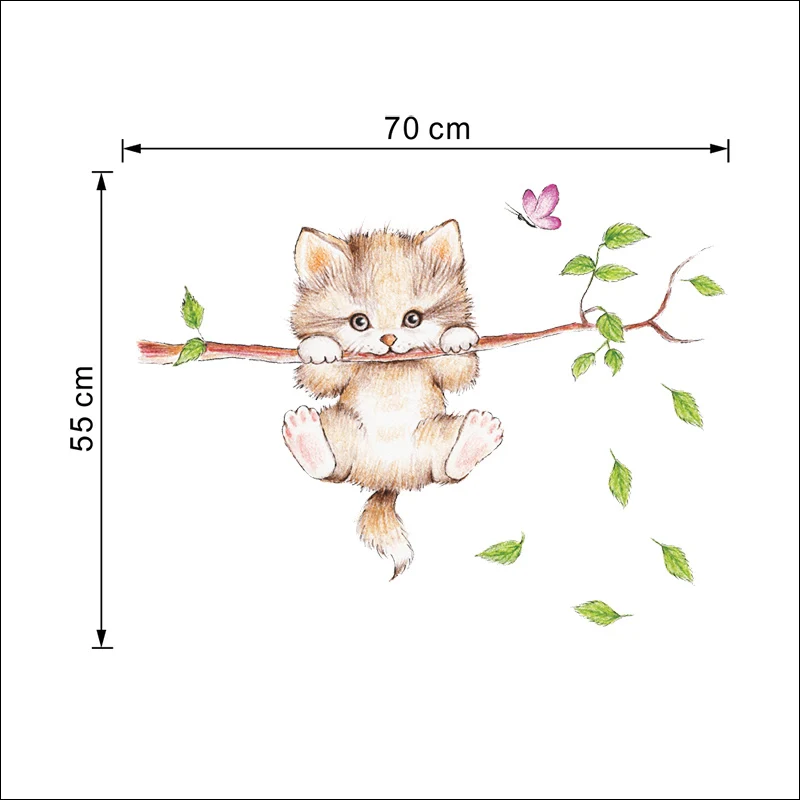 Прекрасный котенок на ветке дерева декоративные наклейки на стену для дома гостиной украшения DIY мультфильм кошка животные Декор Фреска ПВХ наклейка