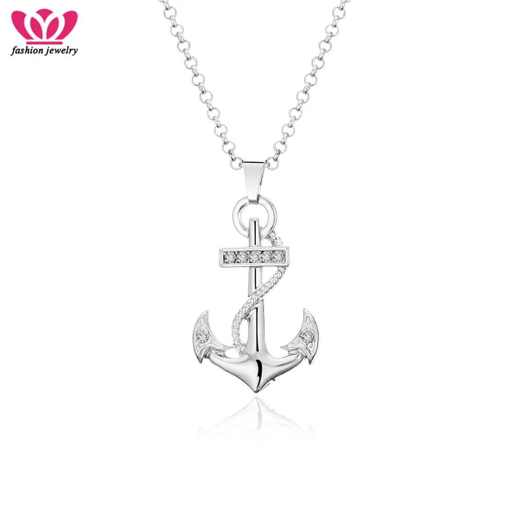 

Anchor Necklace Pendant Clear Crystal Silver Link Necklaces Statement Fashion Jewelry For Men Women Jewelry colgantes mujer moda