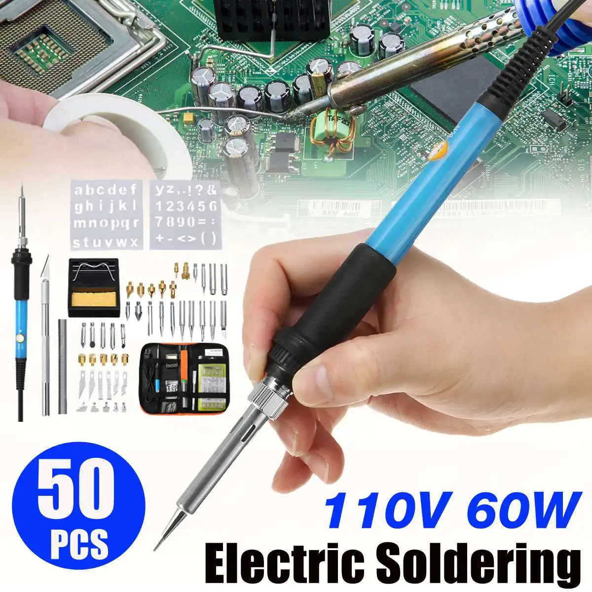 

110V 60W US Plug 50pcs Wood Burning Pen & Assorted Tips Set Painting Electric Engraving Soldering Iron