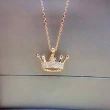 ANI 18K Rose Gold (AU750) Pendant Necklace 0.094 ct Real Diamond Jewelry Crow Shape Princess Pendant for Women Engagement Gift