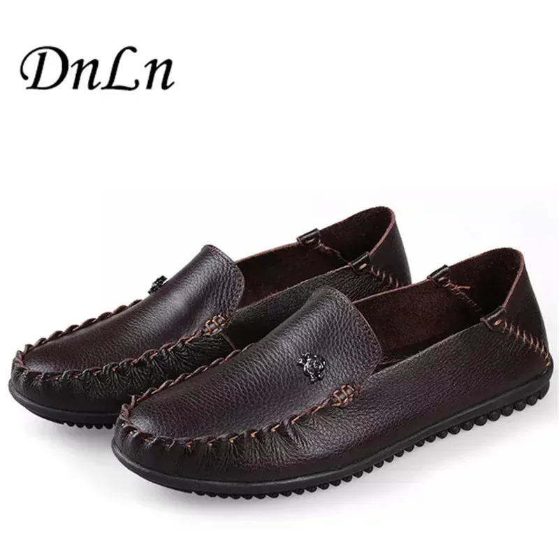 ФОТО Size 37-47 Vintage Genuine Leather Soft Loafers for Men Slip On Moccasins Black Brown Flats Shoes D30