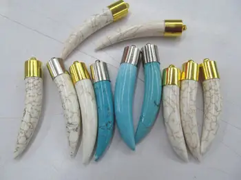 

2pcs 60mm Handmade Turquoise Peandant Spikes Sharp Horn Pendant Tusk Bold Large Tibetan Tribal Bohemian Boho Charm silver gold b