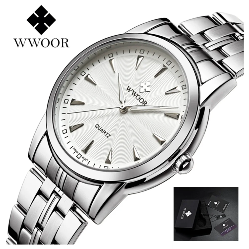 

Fashion Simple Stylish Luxury Brand WWOOR Men Watch Stainless Steel Thin Dial Clock Man Casual Quartz Watches Relogio Masculino