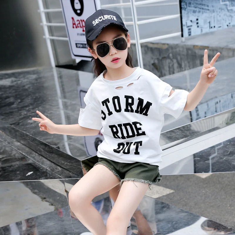 

2019 Girl T Shirt New Summer Top Baby Girl Clothes Kids Tshirt Fashion Letter T-shirt For Teens Teenagers Crop Top Kids 7 10 12