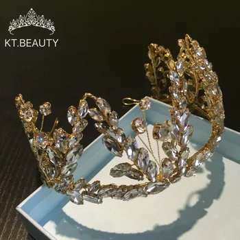 

Luxury Vintage Big Crown Bridal Tiaras Golden Crystal Bridal Handmad Women Royal Bridal Wedding Hair Accessories Jewelry Tiaras
