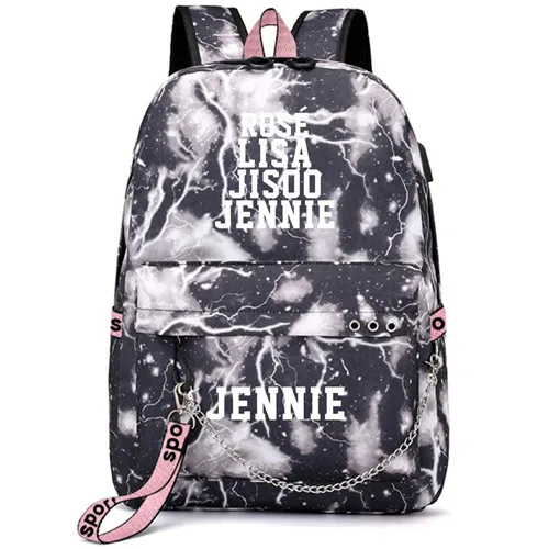 Черный Розовый Lisa Rose Jennie Рюкзак Школьные сумки Galaxy Thunder Mochila сумки рюкзак с цепочкой для ноутбука USB порт - Цвет: Style 20