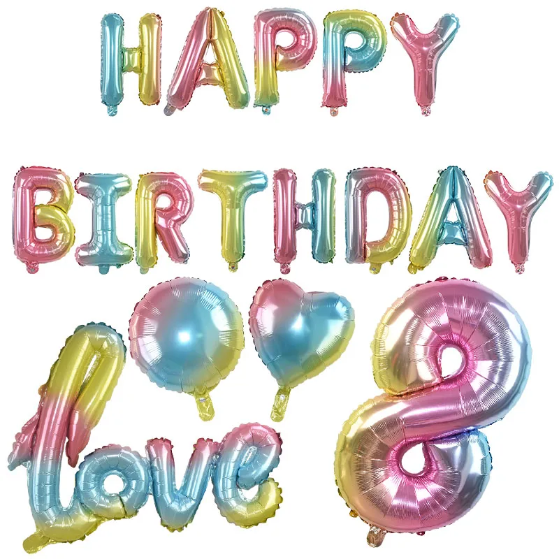2020 Iridescent Rainbow Color Number Foil Balloons Happy Birthday Party Decoration Kids Digital Balloon Number Ballon Globos
