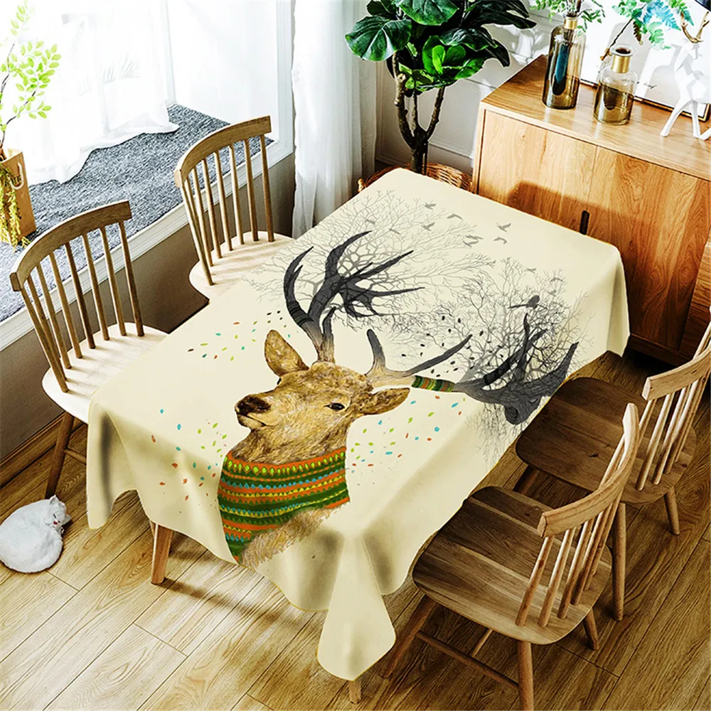 

Customize Pastoral 3D tablecloth Yellow Spotted Deer Series Pattern Polyester Rectangular Table cloth Wedding Party Table Cover