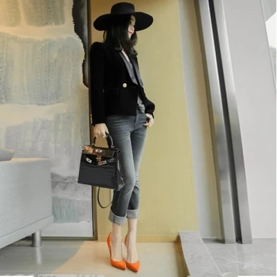Style Bouton Court Nouveau Slim Petit Velours Femmes Blazers Femelle Un Manteau Automne 1 Noir Tempérament Décontracté Costume Veste WpwIqY