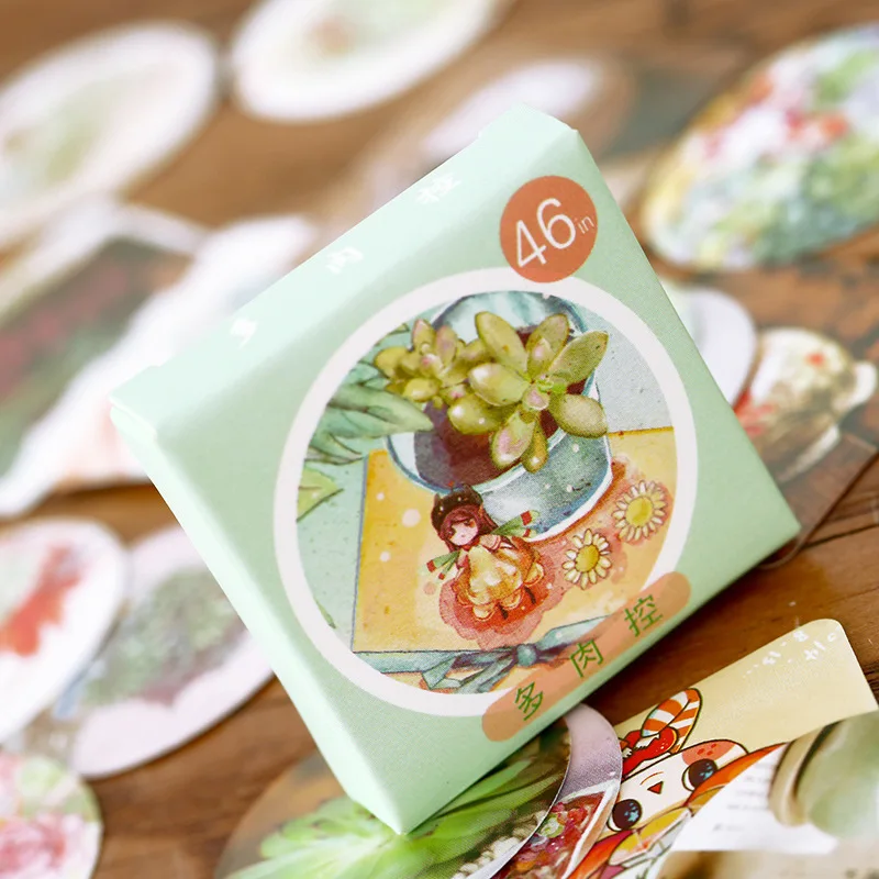 

46 PCS Kawaii Cute Succulent Plants Pattern Decoracion Journal Stickers Scrapbooking Stationery Student Office Supplies