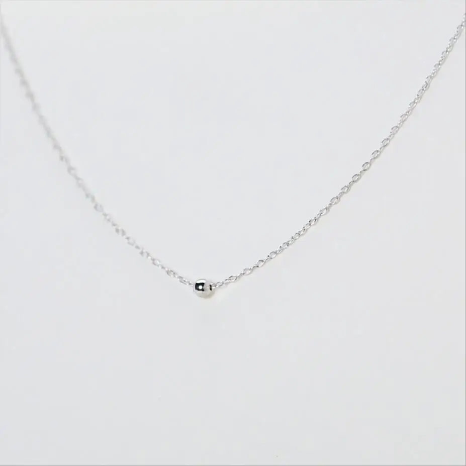 

HRina Classic S925 Sterling Sliver 3MM Round Ball Beads Pendant Necklace Choker with Clasp Extended Chains For Women Jewelry